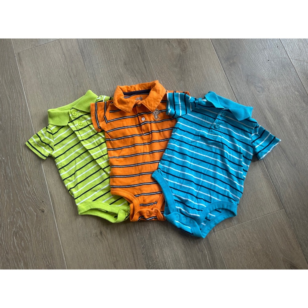 Baby Boy Bundle of 3 Striped Polo Onesies Size 6-9 Months